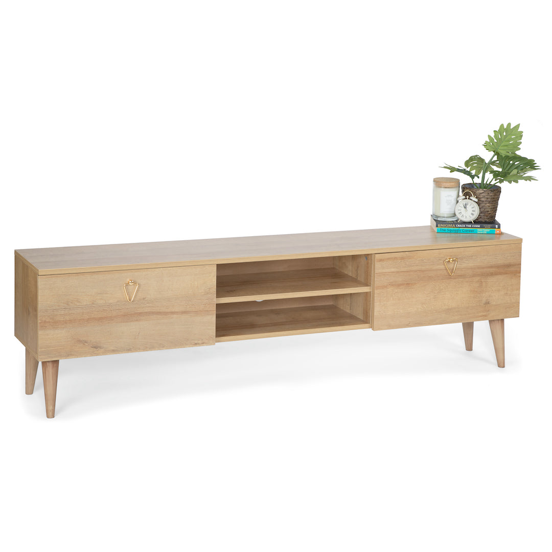 Uludag TV Unit Stand With Storage - Natural Wood Colour