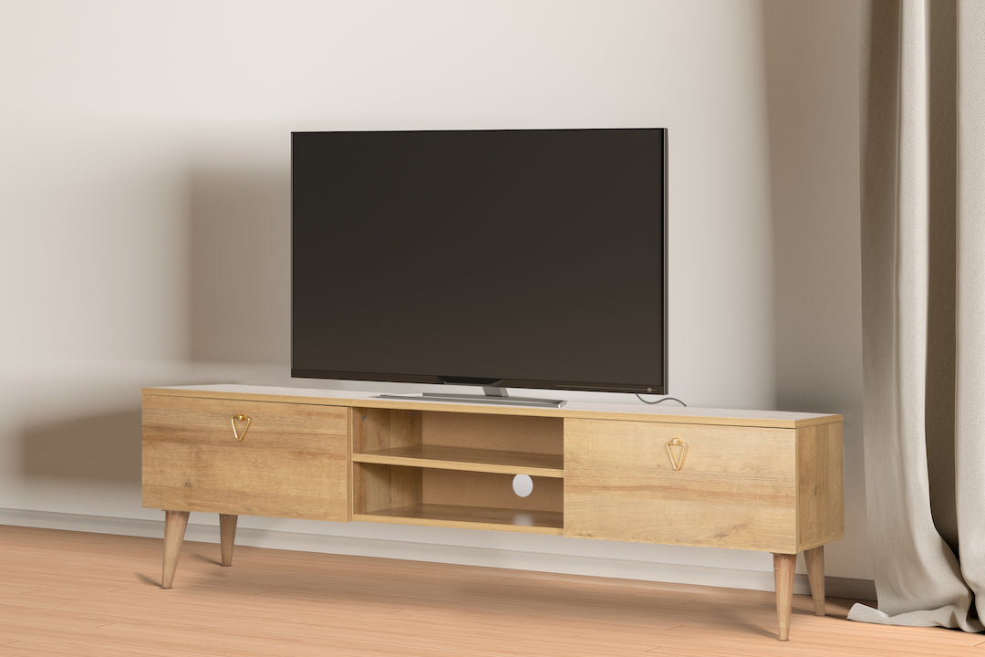 Uludag TV Unit Stand With Storage - Natural Wood Colour