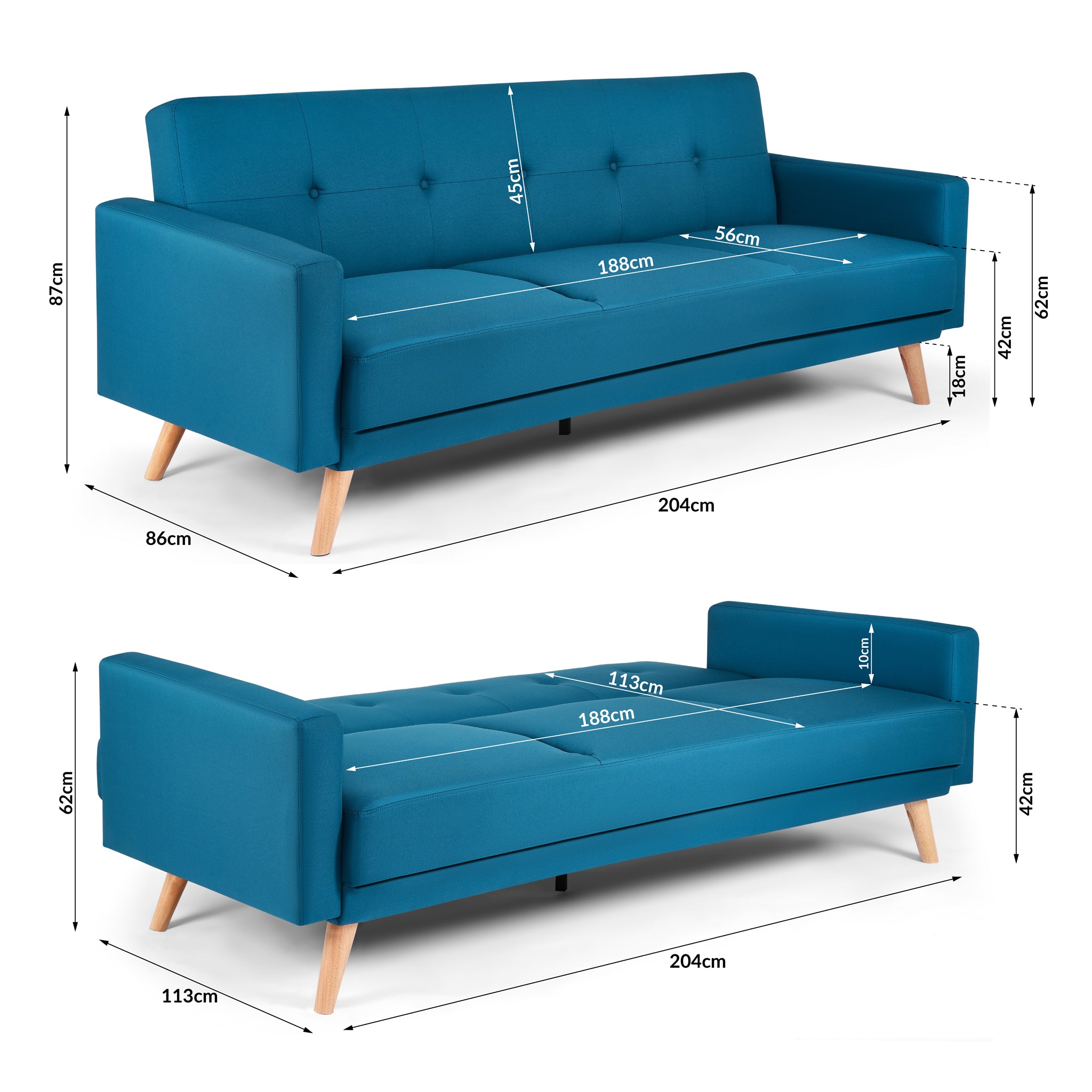 The 'Narvik' Click Clack Sofa Bed - Blue