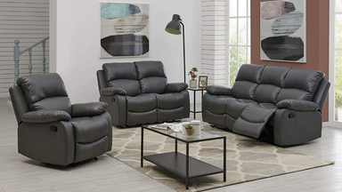 Charcoal Grey Bonded Leather Recliner Sofa Suite Bravich LTD.