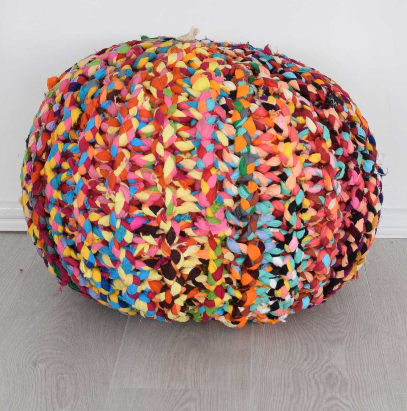 Handmade Knitted Pouffe Footstool 50cm - Multicolour Bravich LTD.