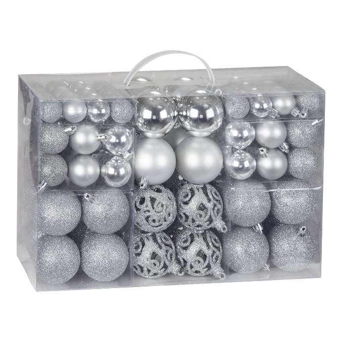 Pack of 100 Shatterproof Christmas Baubles - Silver Bravich LTD.