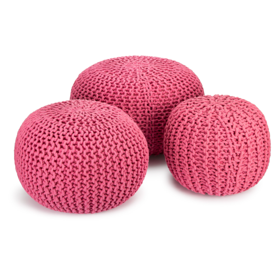 Handmade Knitted Pouffe Footstool 50cm - Pink Bravich LTD.