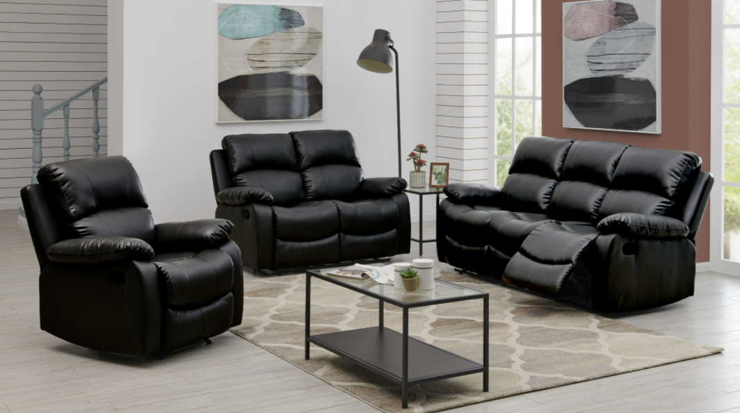 Black Bonded Leather Recliner Sofa Suite Bravich LTD.
