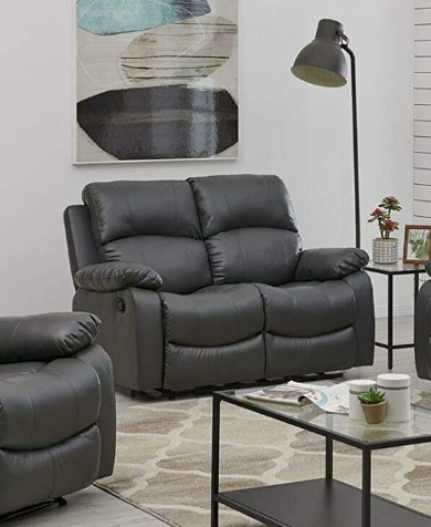 Charcoal Grey Bonded Leather Recliner Sofa Suite Bravich LTD.