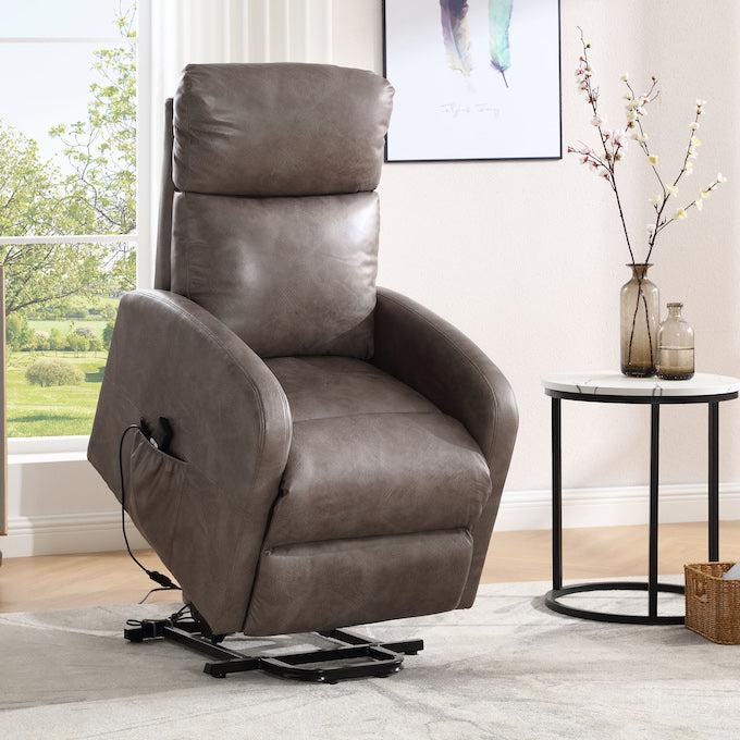 Lift & Tilt Dom Faux Leather Electric Recliner Armchair - Mocha-5056536118752-Bargainia.com